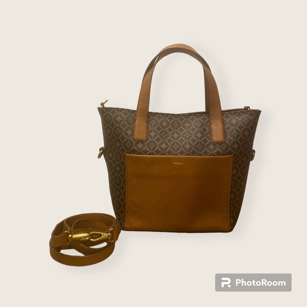 Fossil Leather Crossbody Mini Tote EUC